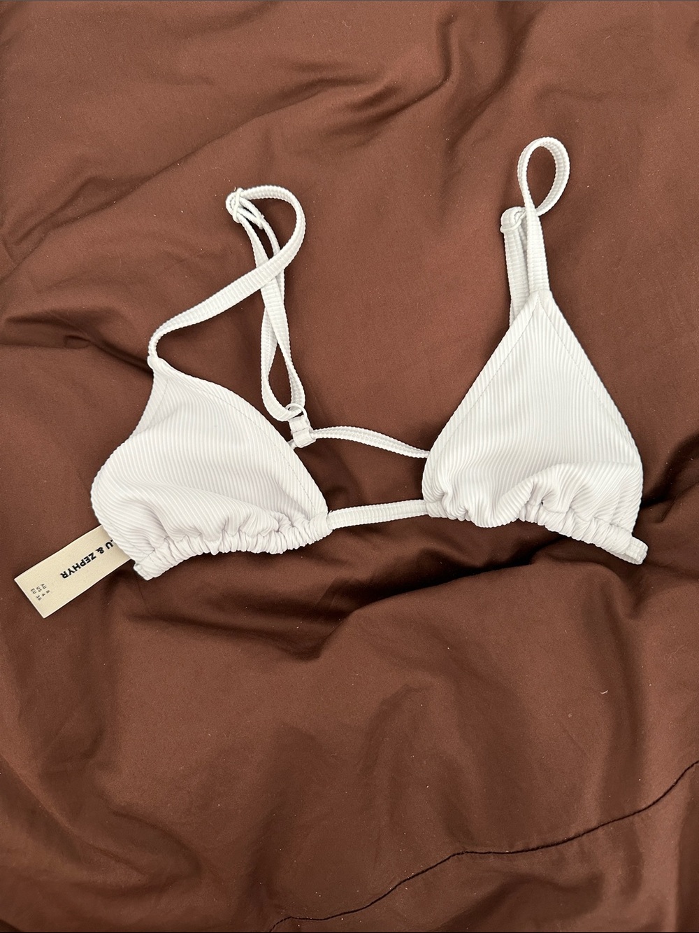 Zulu & Zephyr White Ribbed Triangle Bikini Top with Adjustable Straps